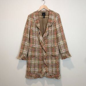 Doncaster Tweed Wool Silk Blend Ruffle Front Single Button Lightweight Coat Sz 8